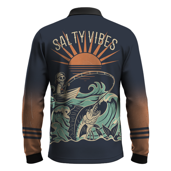 Salty Vibes Performance Fishing Shirt - Blue/Orange