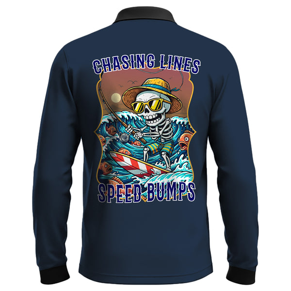 Speed Bumps Classic Navy Fishing Shirt - Blue/Orange